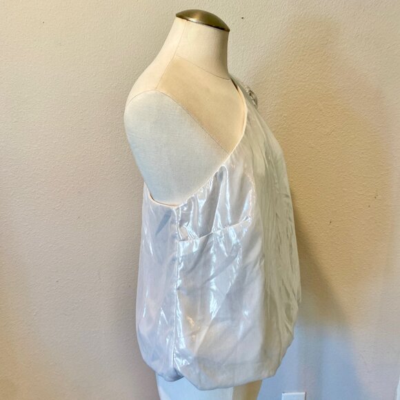 I.N.C. Off-Shoulder Asymmetrical Silvery Blouse‎ Women’s Large Liquid Look - Picture 5 of 8